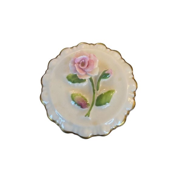 Vintage Coalport Raised Pink Rose Round Trinket Box With Lid 2 Inch - Picture 4 of 5